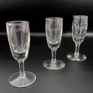 Stemmed Shot Glasses Set of 3 Clear Glass Cordial Liqueur Barware Vintage Style